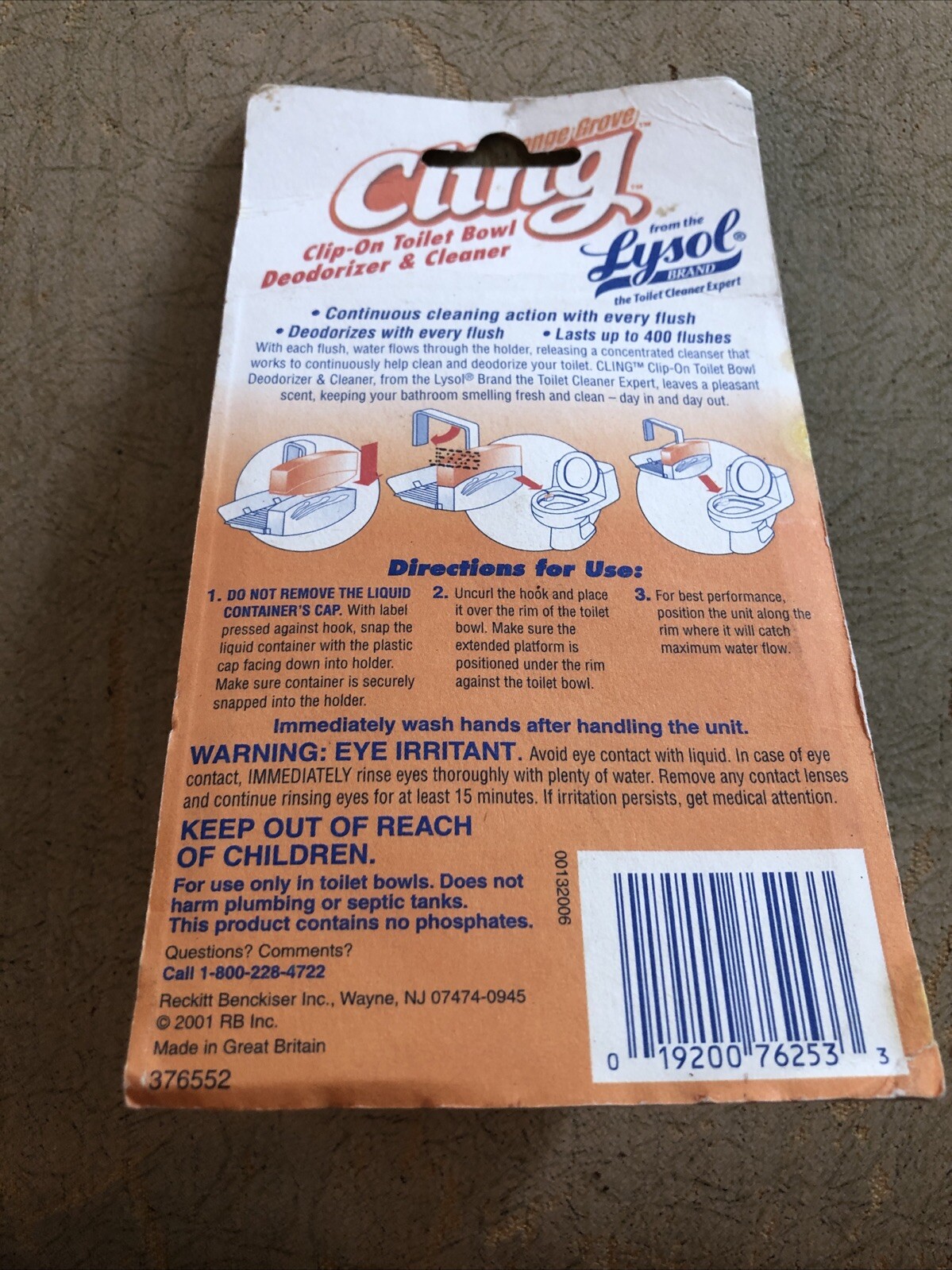 NEW Lysol Cling Clip On Toilet Bowl Cleaner Deodorizer Orange Grove Scent Sealed