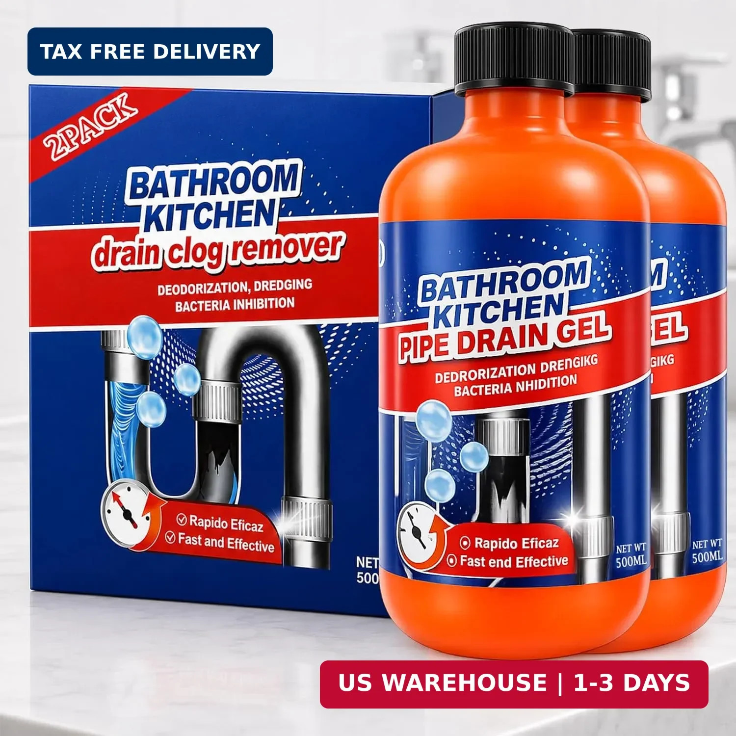Drain Clog Remover 2 Pack, Drain Clog Dissolver, Opener-Cleaner, Toilet Clog Rem