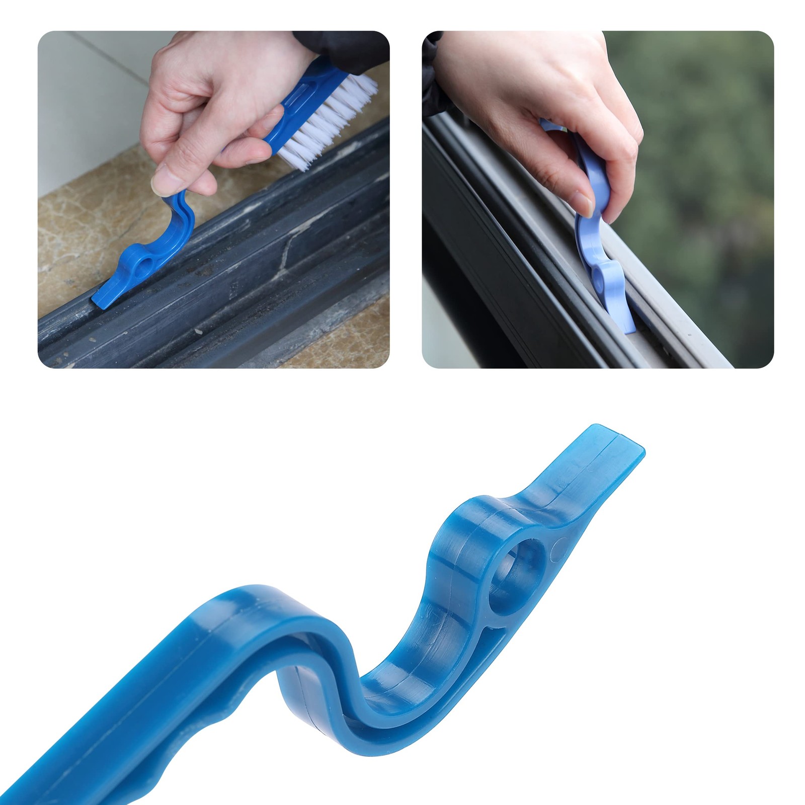 Slick- Window Track Cleaning Brush, 2 Pack, Blue Ergonomic Handle, Built-in S…