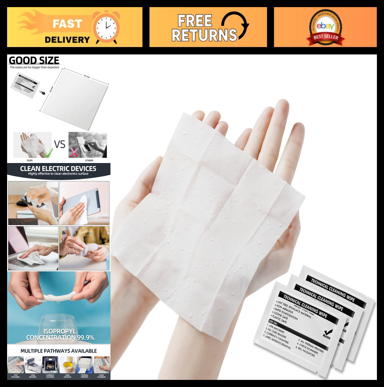 99.9% Purity Prep Pads 5.7″x5.9″ Multi-Purpose Non-Woven Wipes for Cleaning Surf
