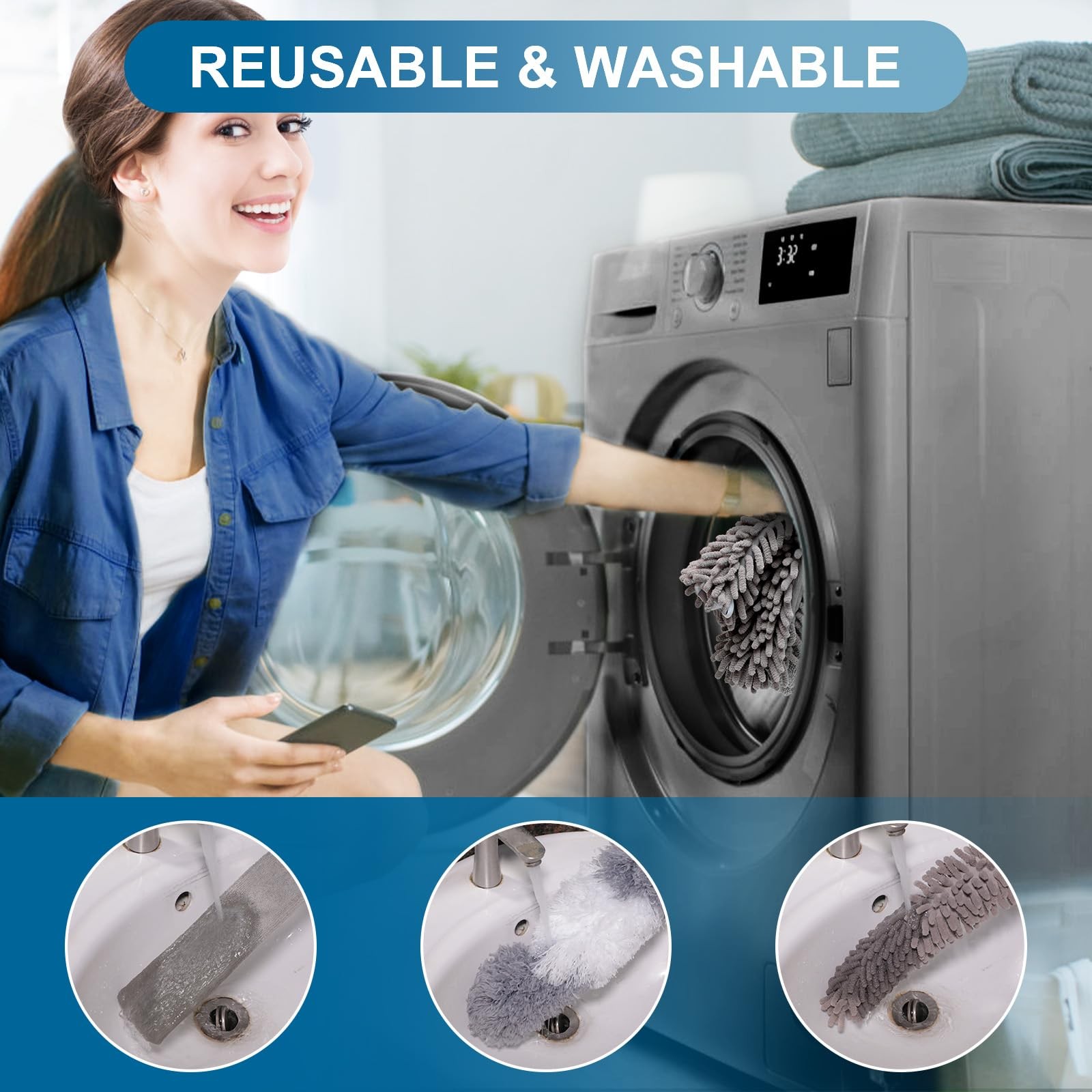 Microfiber Duster 4PCS with Extension Pole(Stainless Steel) 30 to 100 Inches