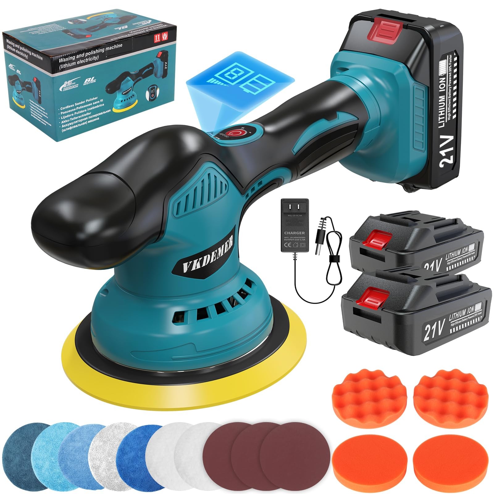 Cordless Car Buffer Polisher 6 In Mini Buffer Polisher Kit with 2 Pack 21V Re…