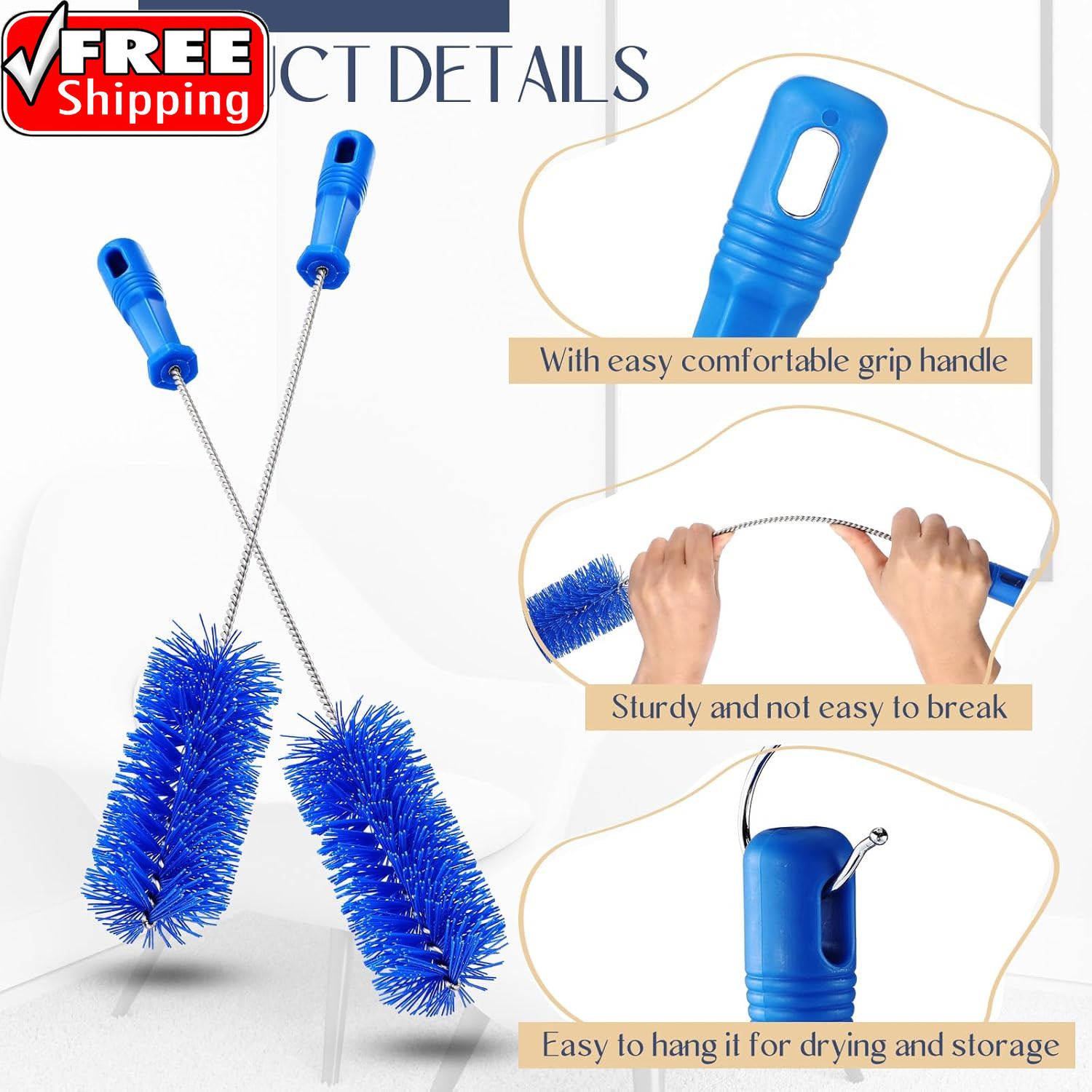 2 Pieces Drain Brush Pipe Cleaning Tube Brushes 19.7 Inch Plastic Shower Pipe Fl