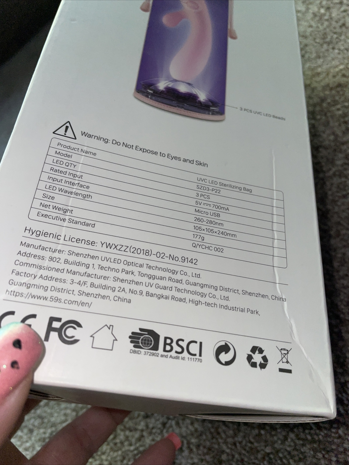 UVC LED STERILIZING BAG 3Min. Kills Bacteria LASH TECH ADULT Toys Cell Phone 59S