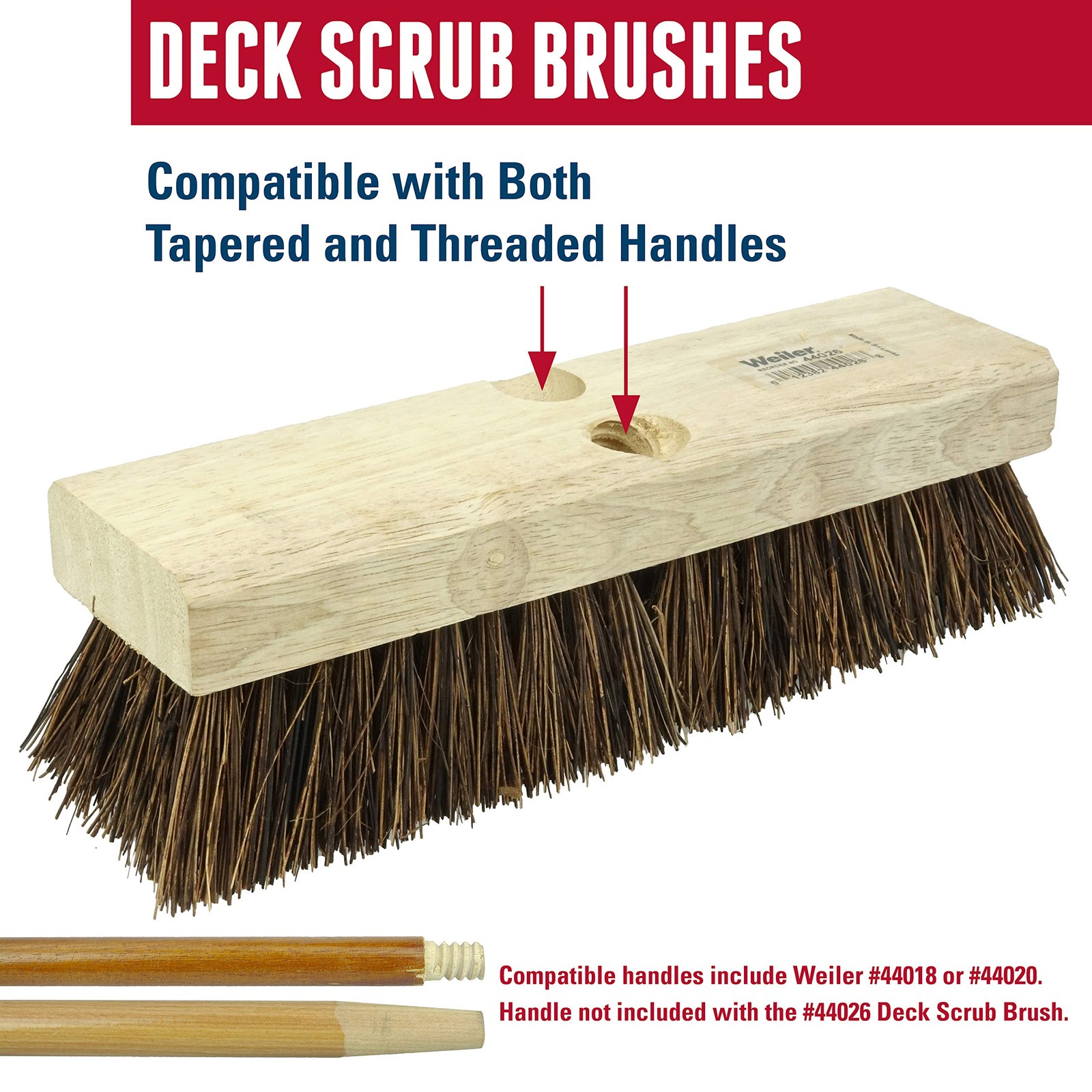 Weiler 44026 Heavy Duty Deck Scrub Brush with Natural Palmyra Bristles for Wo…