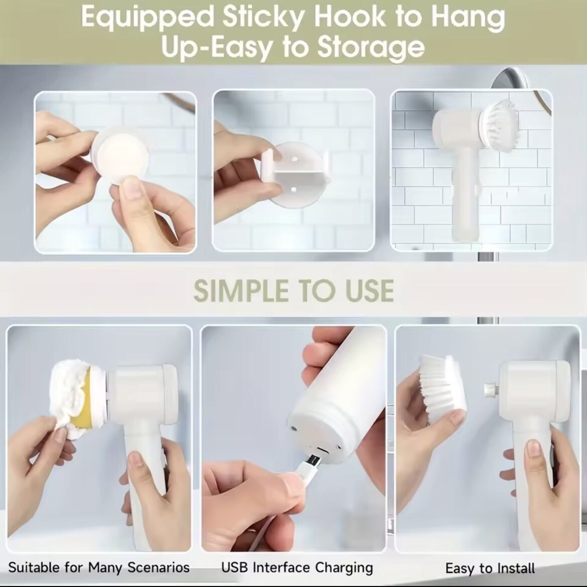 5-in-1 Electric Spin Scrubber Cordless Cleaning Brush USB Rechargeable Power