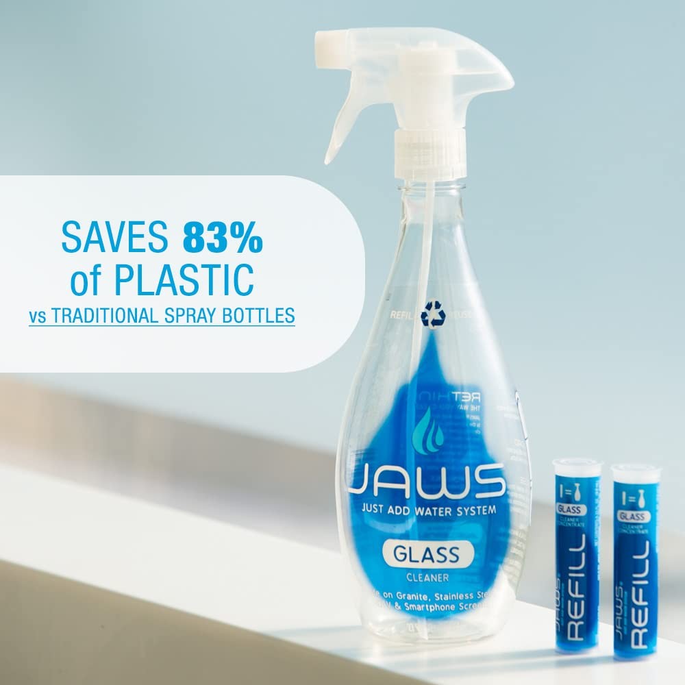 Glass Cleaner Bottle with 2 Refill Pods. Refillable Cleaning Supplies