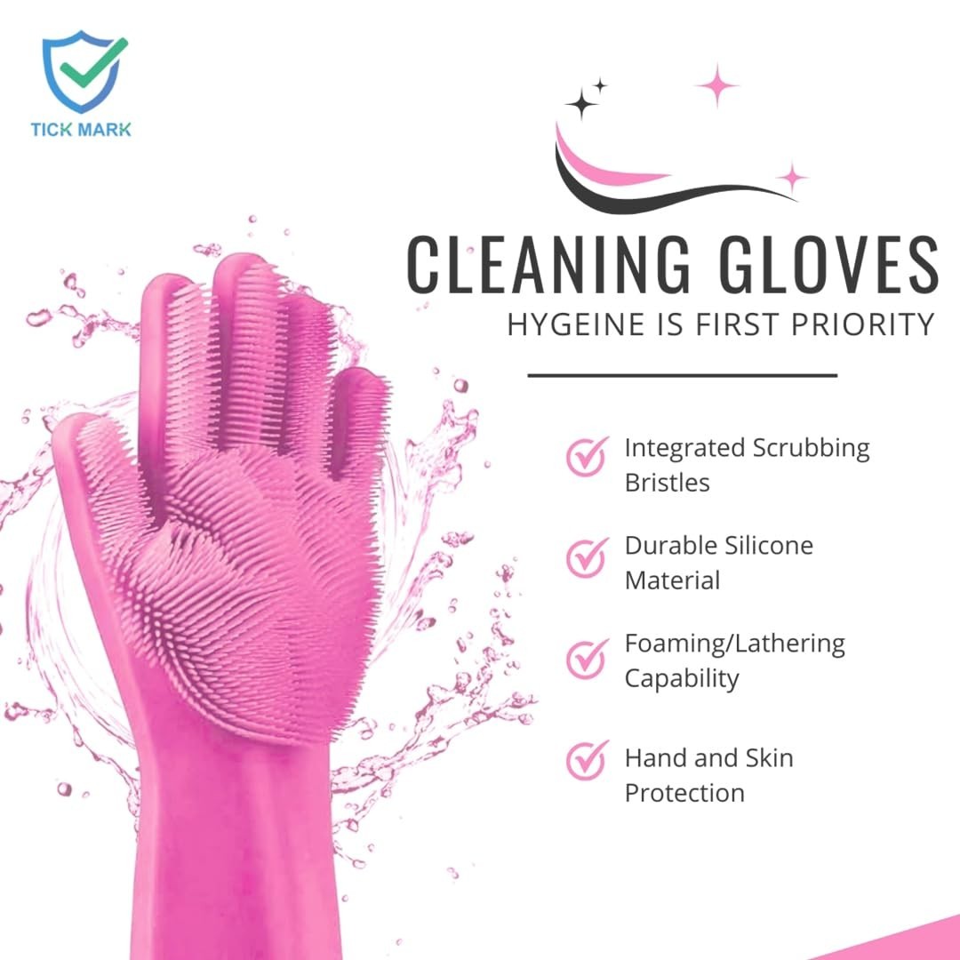 Silicone Hand Gloves for Dish Washing Kitchen Bathroom Car Cleaning Pack of 1