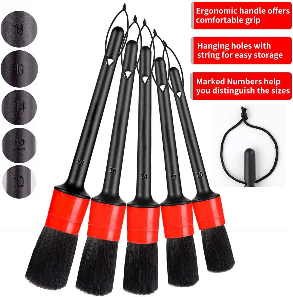 Detailing Brush Set – 10 Pcs Detail Brushes Car Detailing, Auto Boar Hair Car