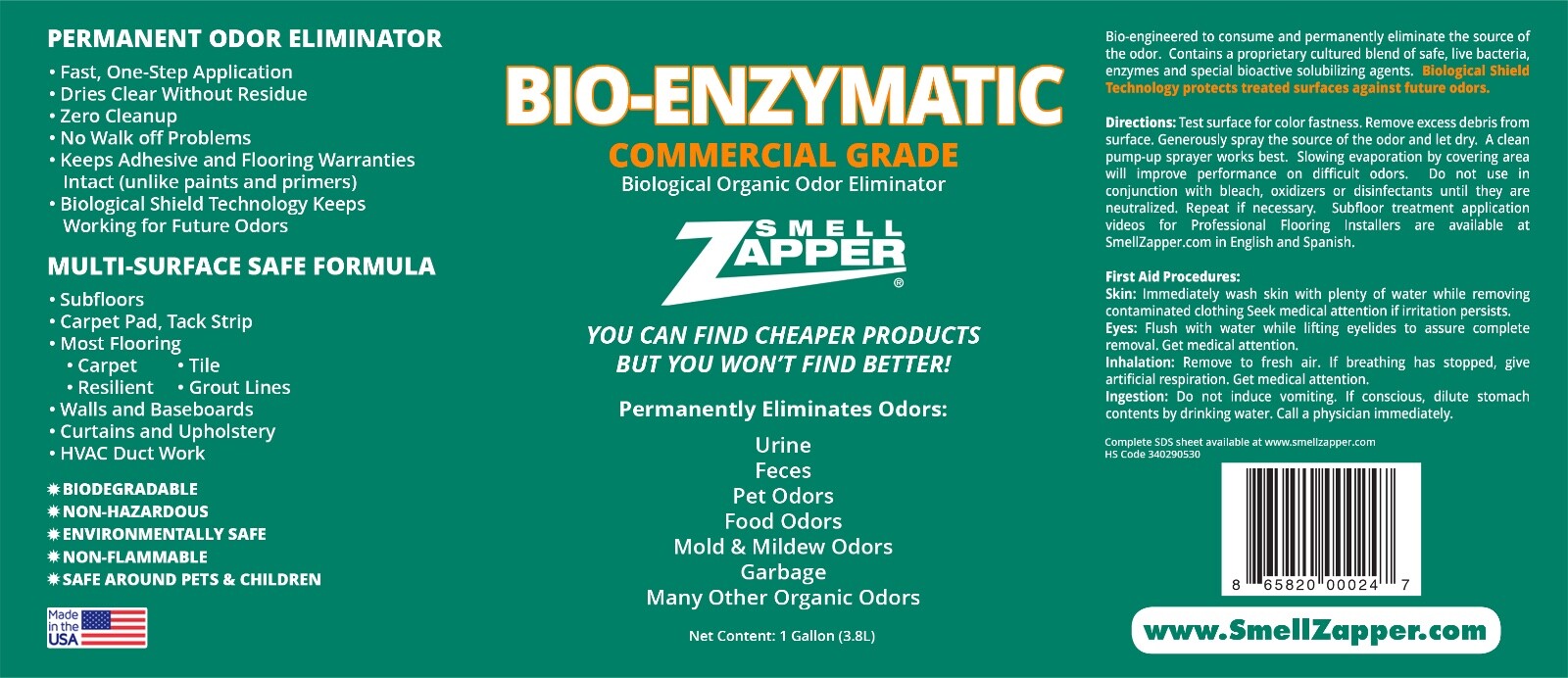 Smell Zapper Bio Enzymatic – Biological Organic Odor Eliminator – 1 Gallon