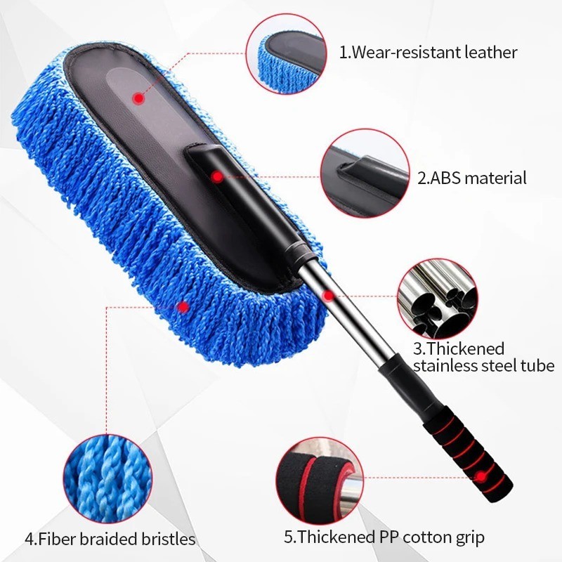 Car Cleaning Duster Microfiber Large Home Wax Treated Plastic Handle Brush