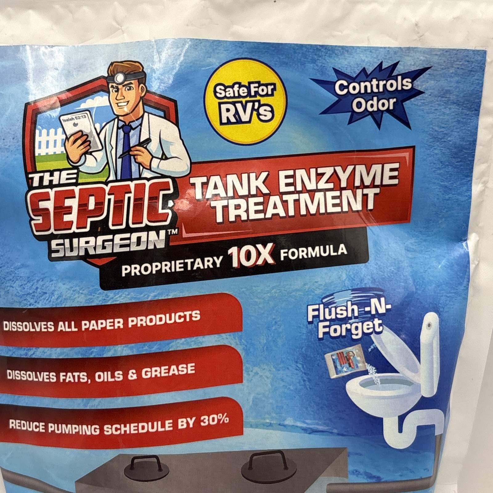 THE SEPTIC SURGEON TANK TREATMENT ENZYME CONTROLS ODOR SAFE FOR ANY PIPES * RVs