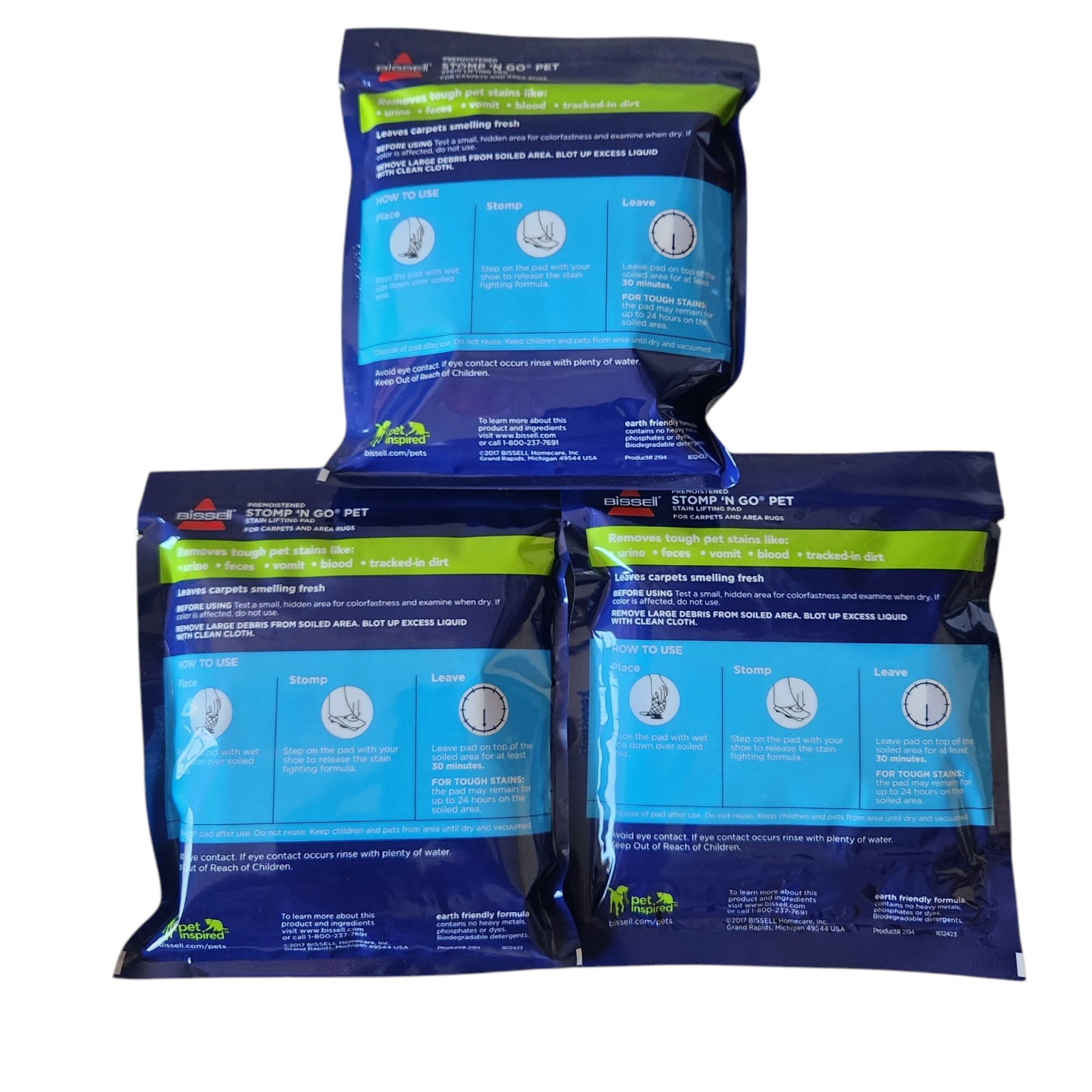 Lot of 3 New Bissell Stomp-N-Go Pet Stain Lifting Pads + OXY – SEALED