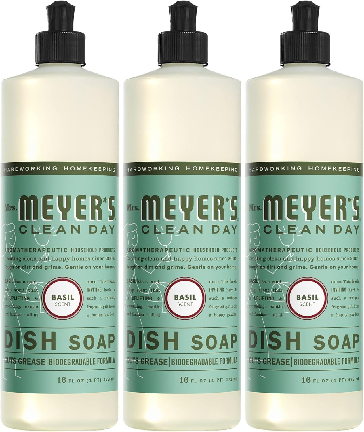 CLEAN DAY Liquid Dish Soap, Basil, 16 Fl. Oz – Pack of 3