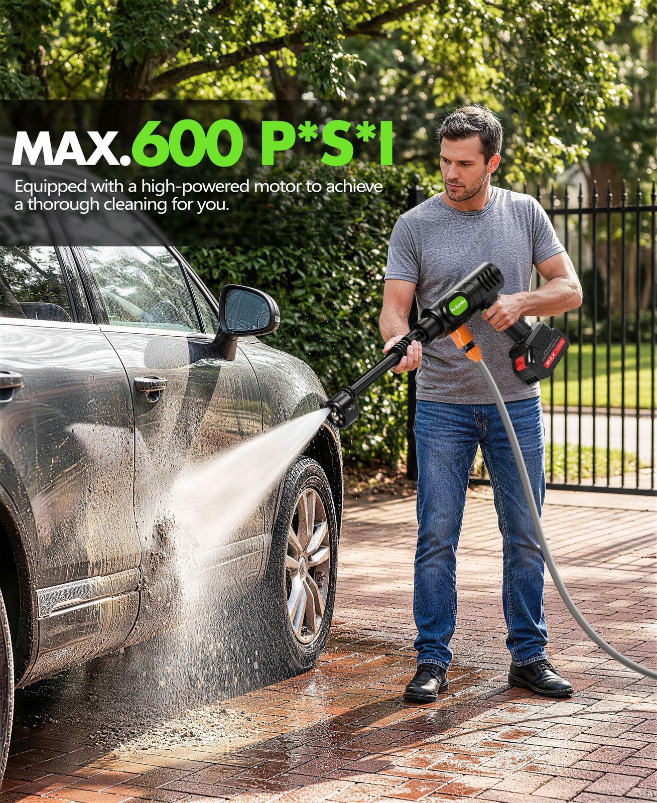 Cordless Car Washing Tool, Portable Vehicle Cleaner with 6-in-1 Nozzle & Foam…