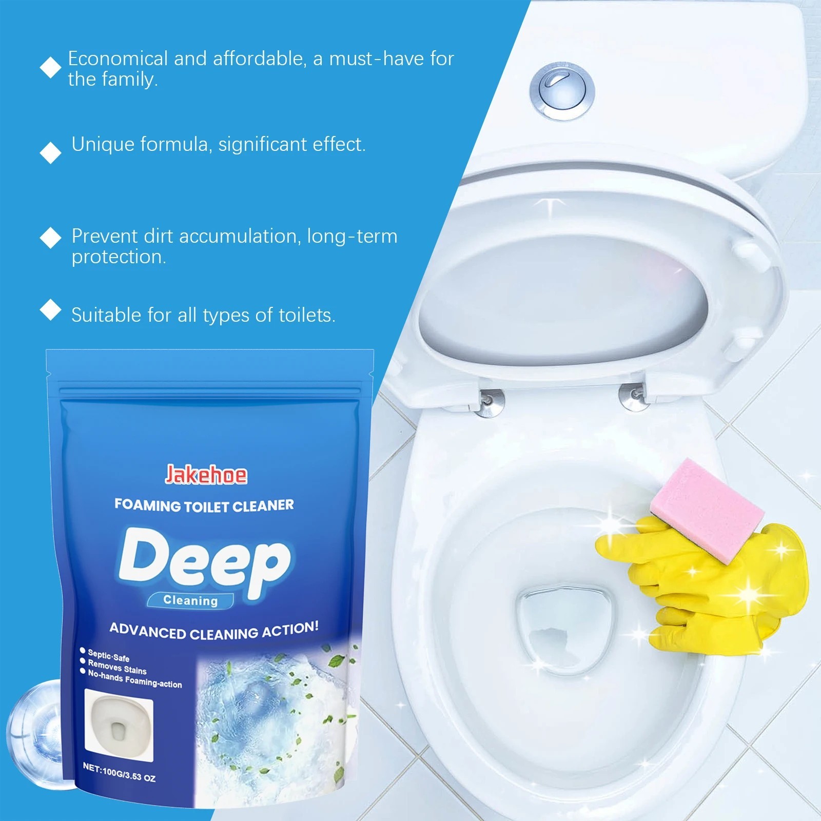 1-4x Splash Foam Toilet Bowl Stains Cleaner Powder 100g Remove Odor Stains Fresh