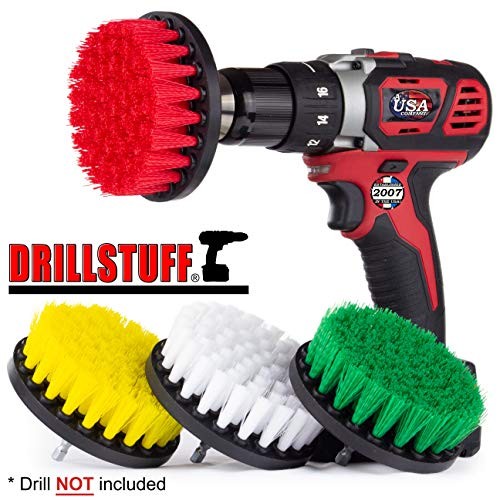 4in Drill Brush Attachment Set 4 Piece Soft Medium Stiff Nylon Scrub Brushes