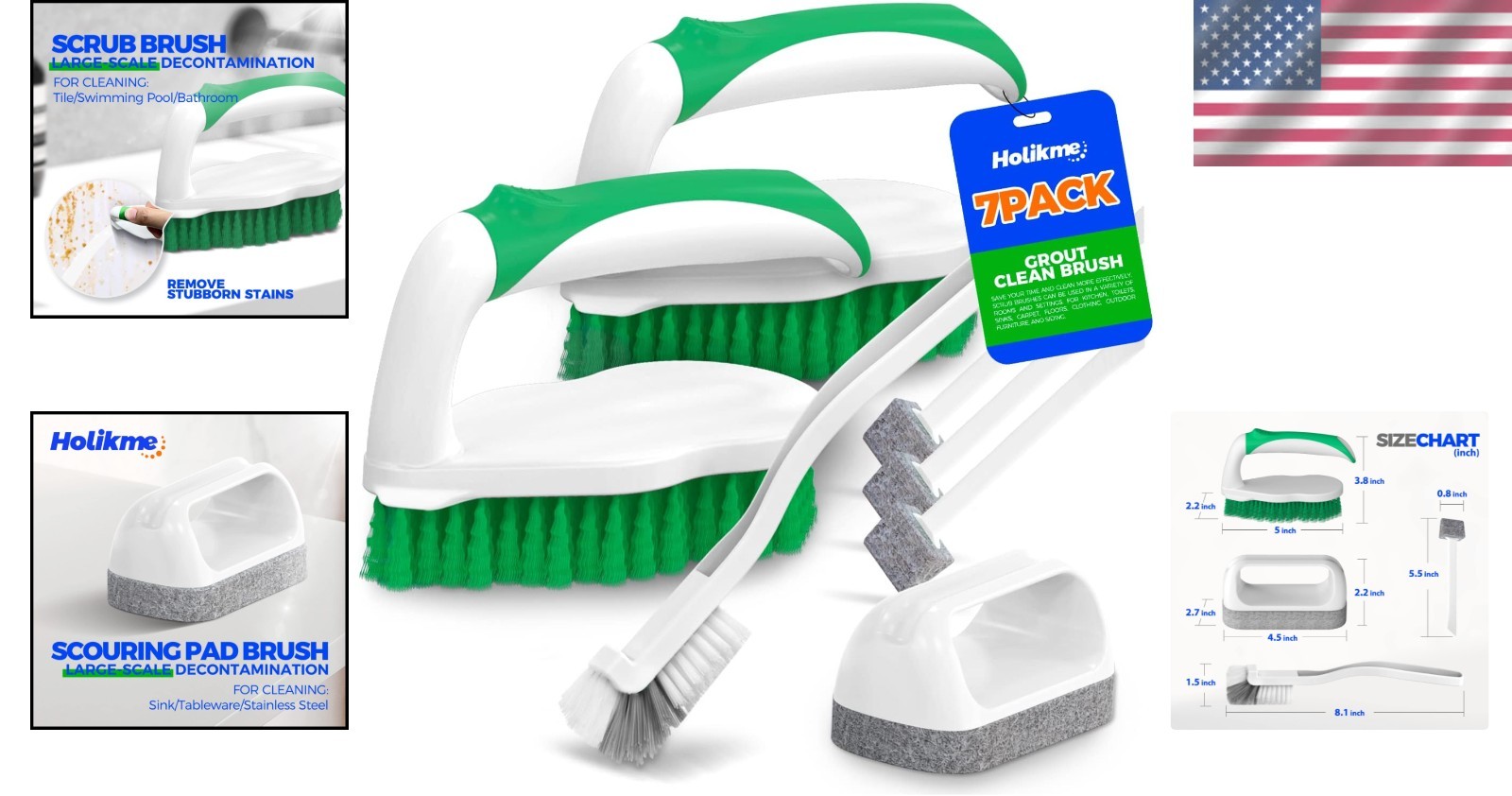7 Pack Deep Cleaning Brush Set with Ergonomic Grip – Versatile for Home & Pool