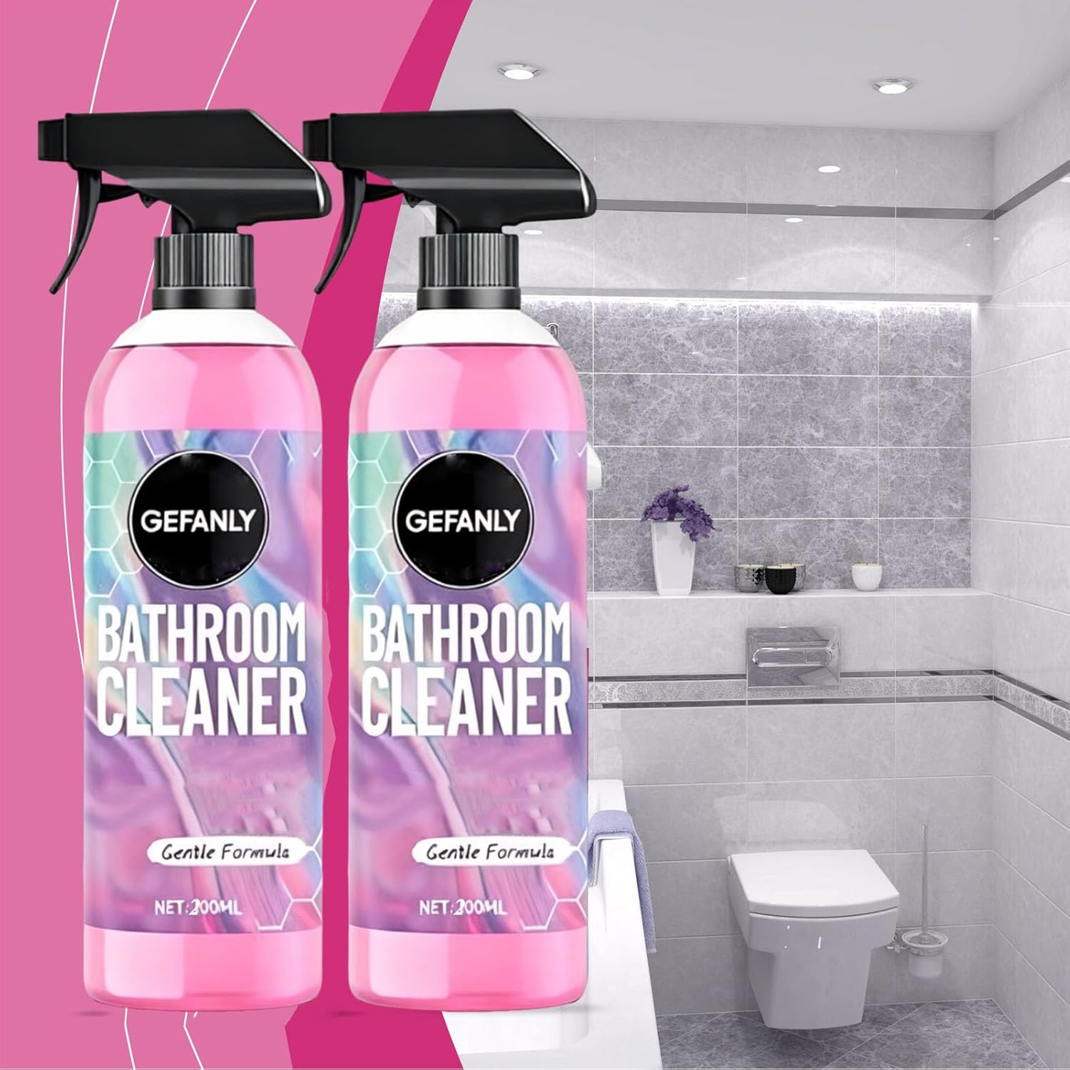 Gefanly Bathroom Cleaner, 10 Fl Oz Powerful Pink Bathroom Cleaner Spray, Bathroo
