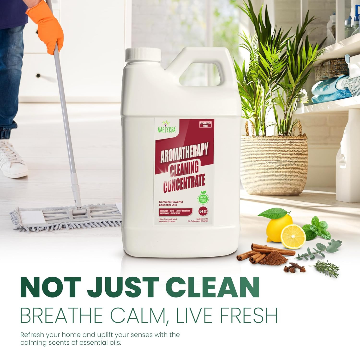 64 Oz – Natural All Purpose Multi Surface Cleaner – Plant Based Essential Oil Fo