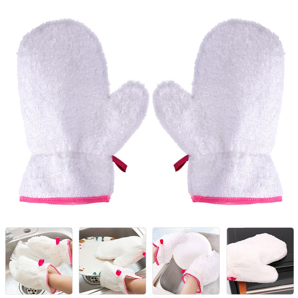 6 Pcs Non Cleaning Gloves Microfiber Practical Kitchen Supplies White
