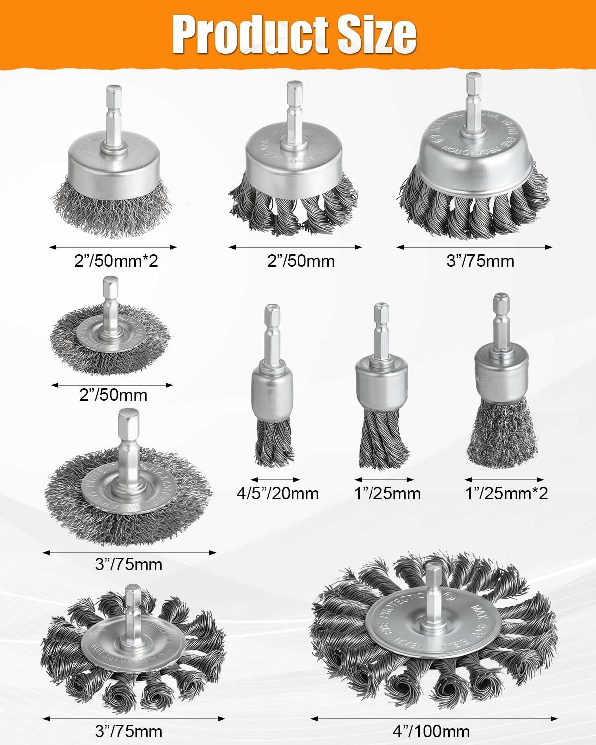 12 Pcs Heavy Duty Wire Brush Set for Drill, 1/4″ Hex Shank, Rust & Paint Removal