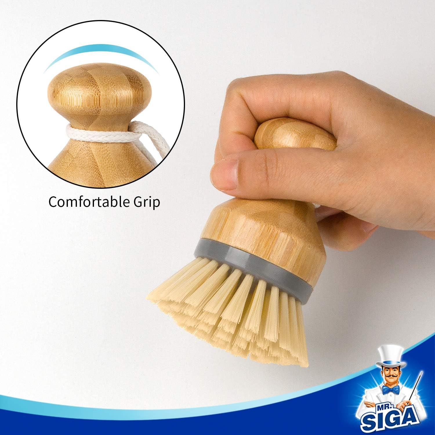 Bamboo Palm Brush, Scrub Brush for Dishes Pots Pans Kitchen Sink Cleaning, Pack