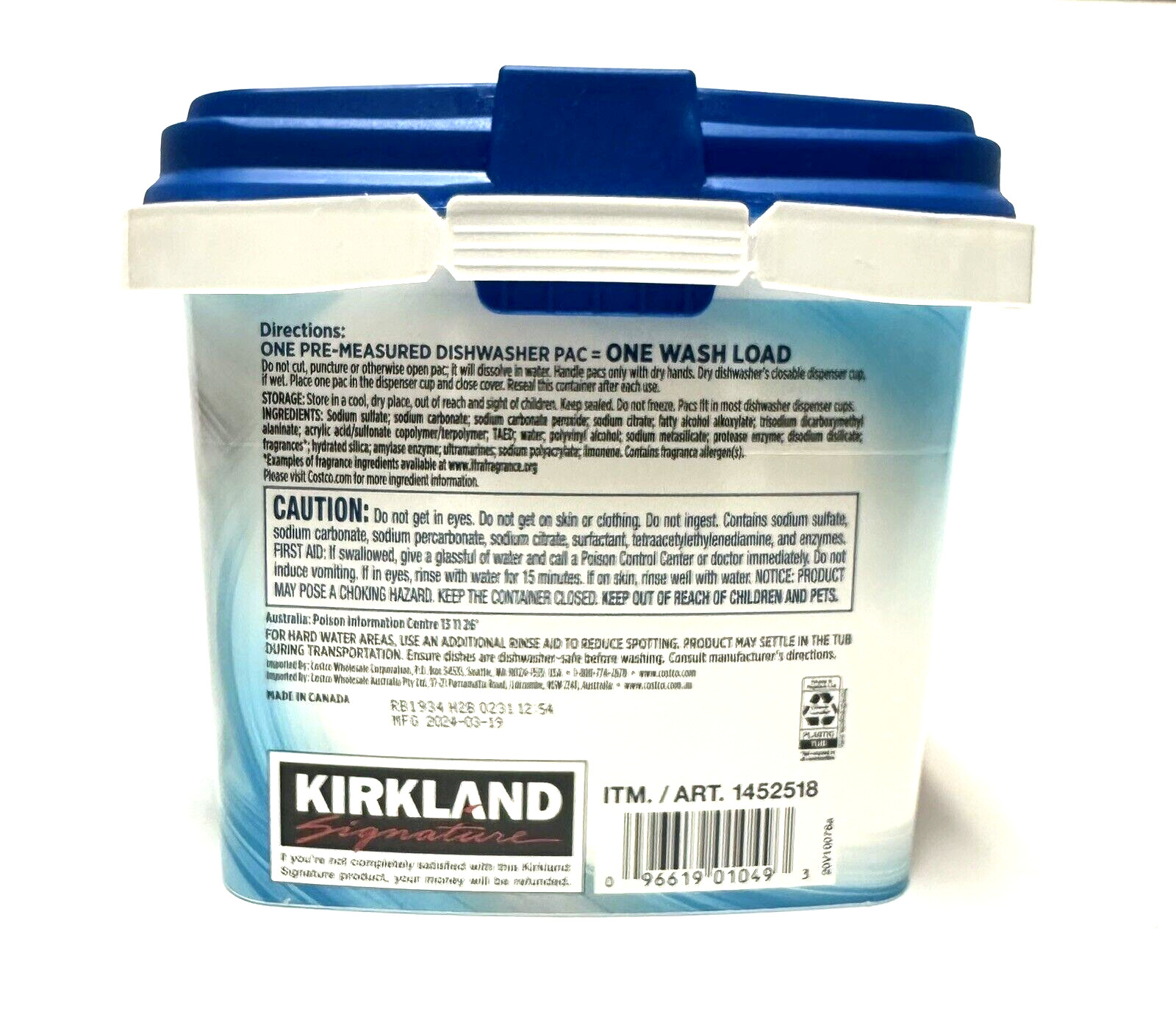 KIRKLAND SIGNATURE ULTRASHINE DISHWASHER DETERGENT LEMON SCENT 115 CT PACS