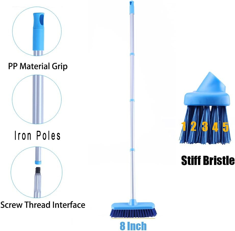 Deck Brush with Long Handle – Floor Scrub Brushes for Cleaning Shower, Stiff Bri