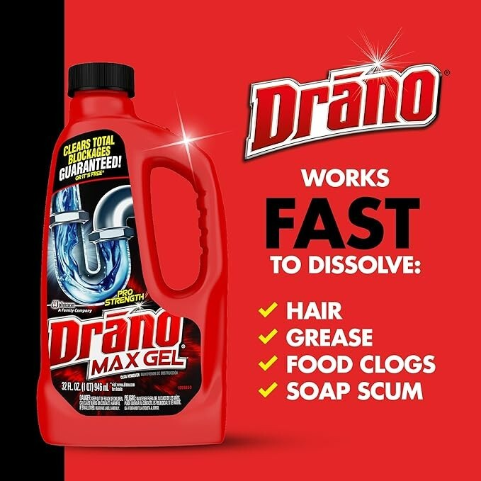 Drano Max Gel 160 oz – Drain Clog Remover for Shower, Sink, Tub – Fast