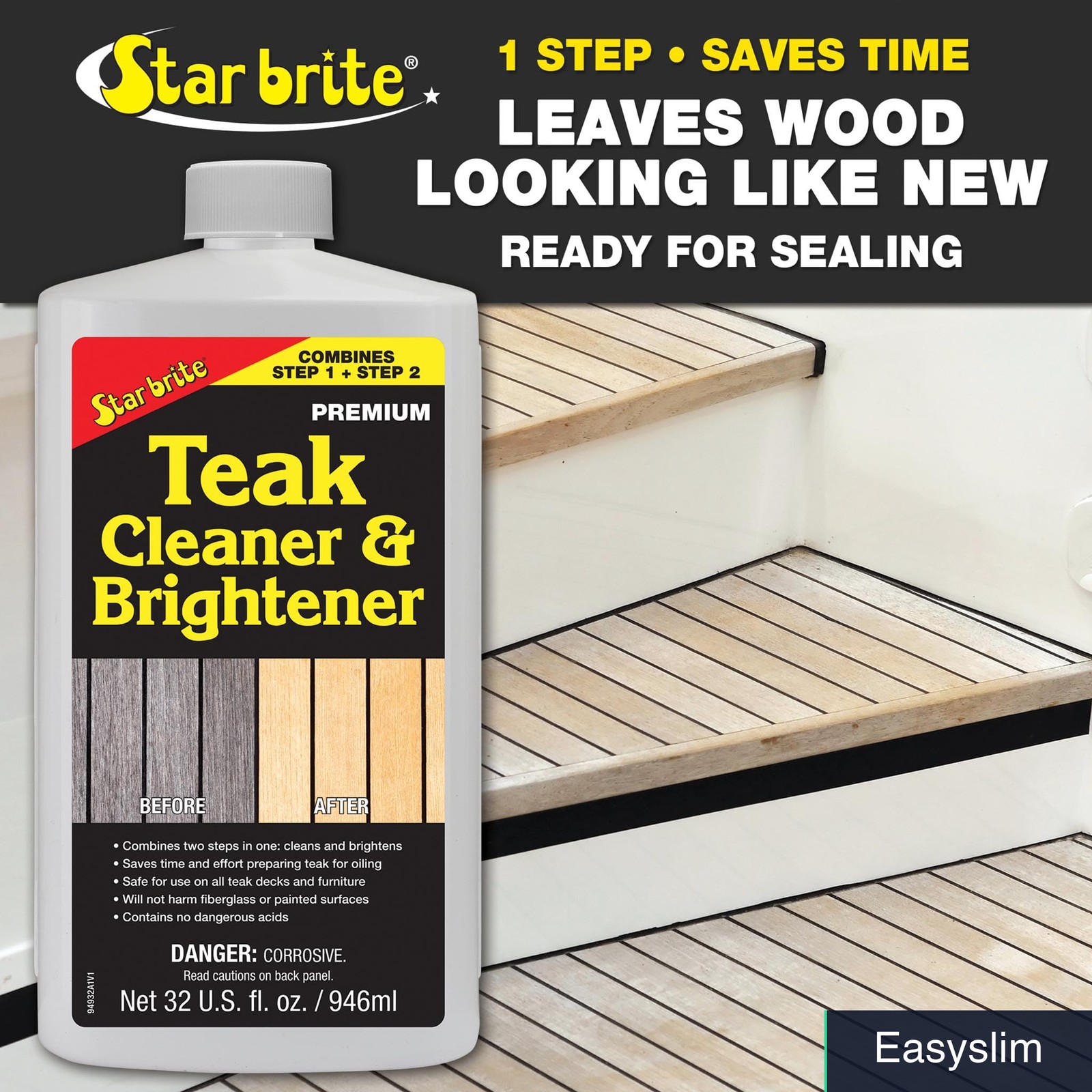 Teak Cleaner & Brightener 32 oz Removes Stains Restores Weathered Wood