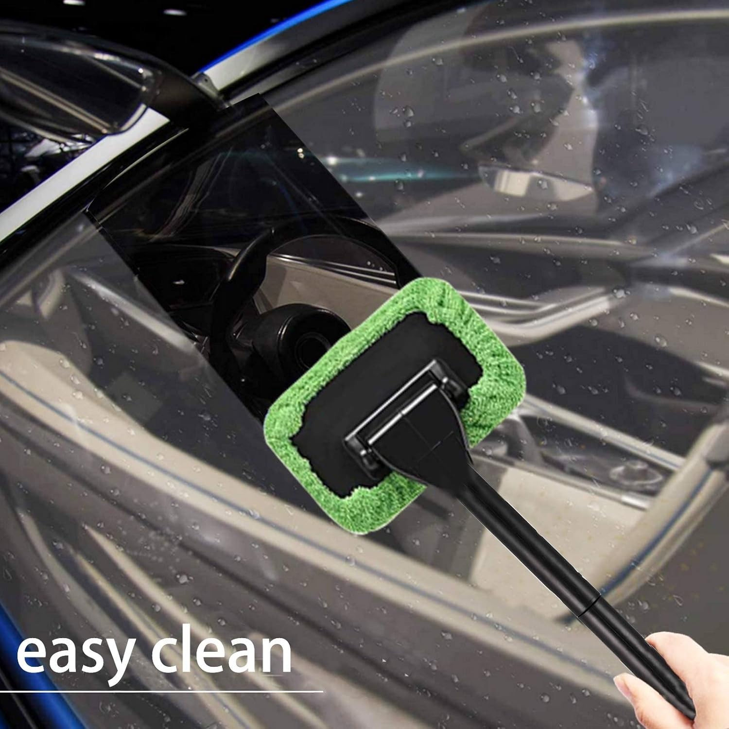 Interior Windshield Cleaner Tool, Reusable Pads, Extendable Handle Kit