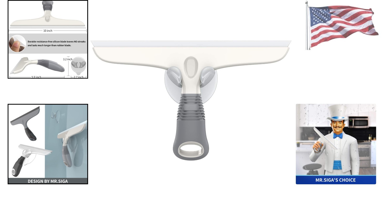 Ergonomic Multi-Purpose Silicone Squeegee – White & Gray, Includes Suction Hook
