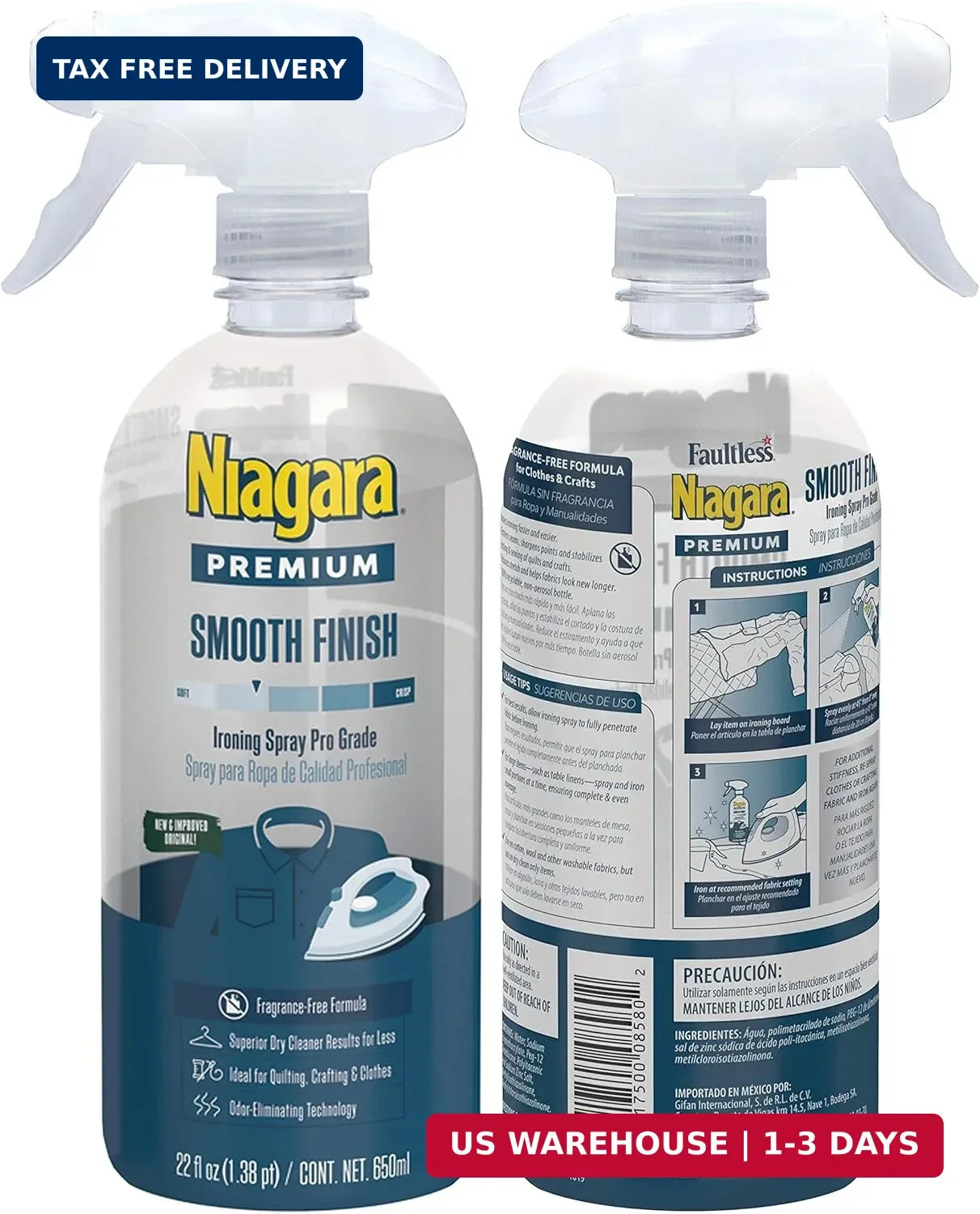 Spray Starch (22 Oz, 2 Pack) Trigger Pump Liquid Starch for Ironing, Non-Aerosol
