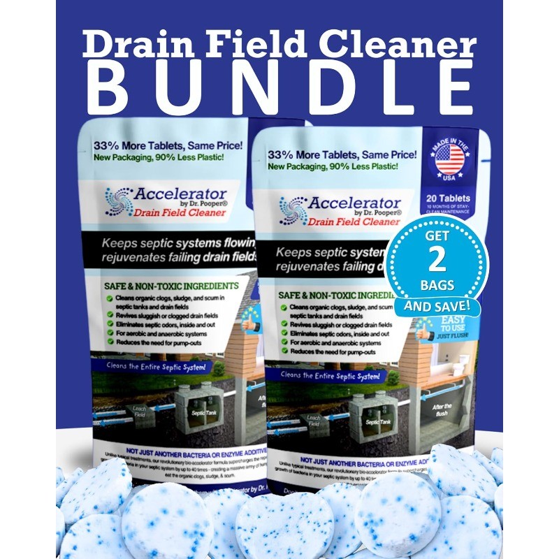 2-Pack Value BUNDLE of Drain Field Cleaner Tablets by Dr Pooper. Clears Septic