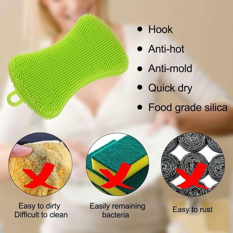 (US STOCK) 4PCS Mix Color Kitchen Cleaning Silicone Brush Pot Sponge Scrubber