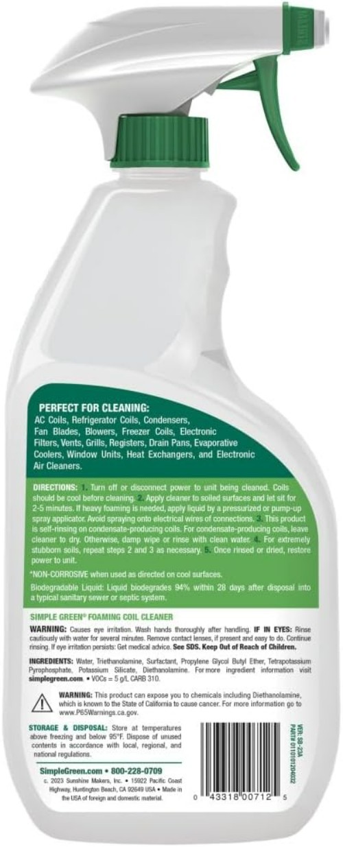 32 Fl Oz Foaming Coil Cleaner – Self-Rinsing Degreaser for HVAC & Refrigerators
