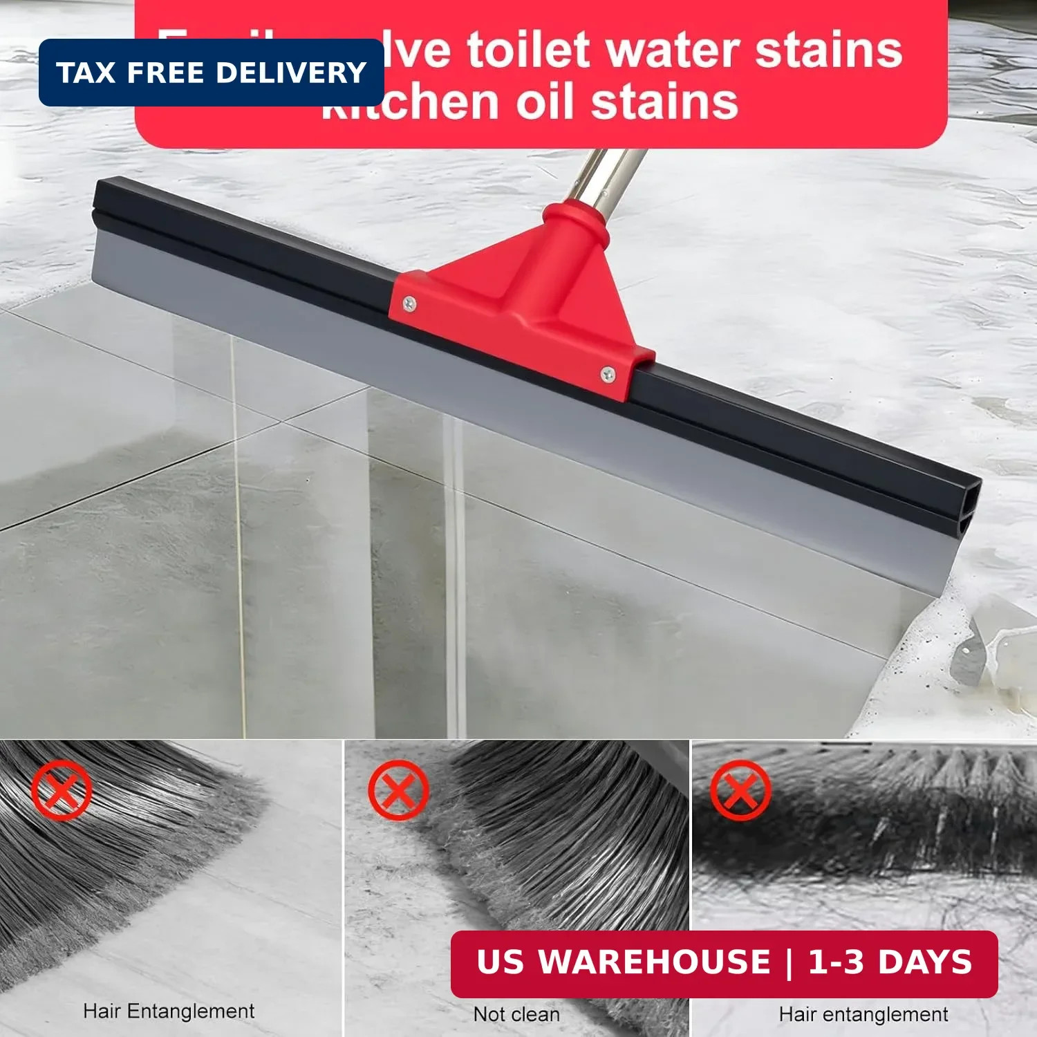 17″ Heavy Duty Floor Squeegee with 40.8 Inch Long Handle, Suitable for Bathroom