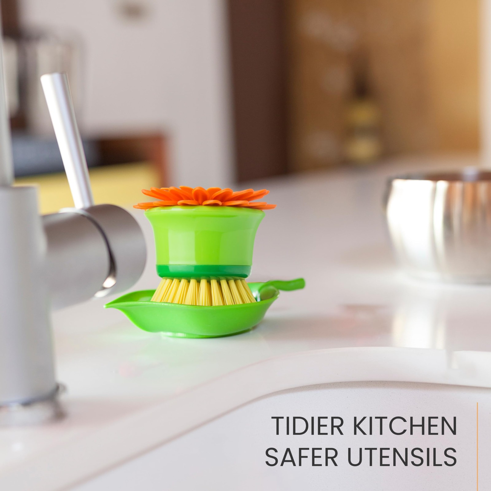 Flower Palm Dish Scrub Brush With Holder Kitchen Brushes For Dishes Sink Brush A