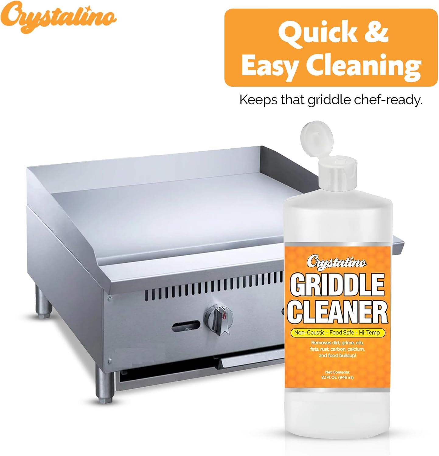 Flat Top Grill Cleaner (32 Fl Oz), Removes Grease, Rust, Fats, Carbon, and Calci
