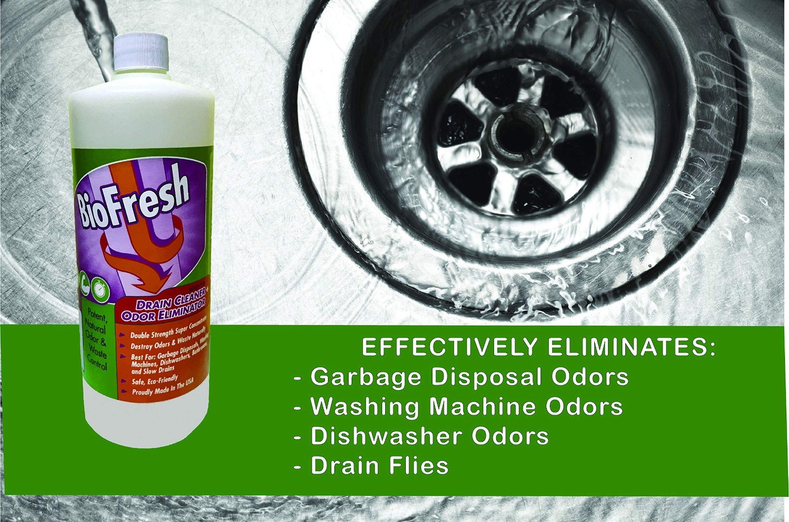Enzyme Drain Cleaner & Deodorizer for Sinks, Showers, Septic, Kitchen & Bathroom