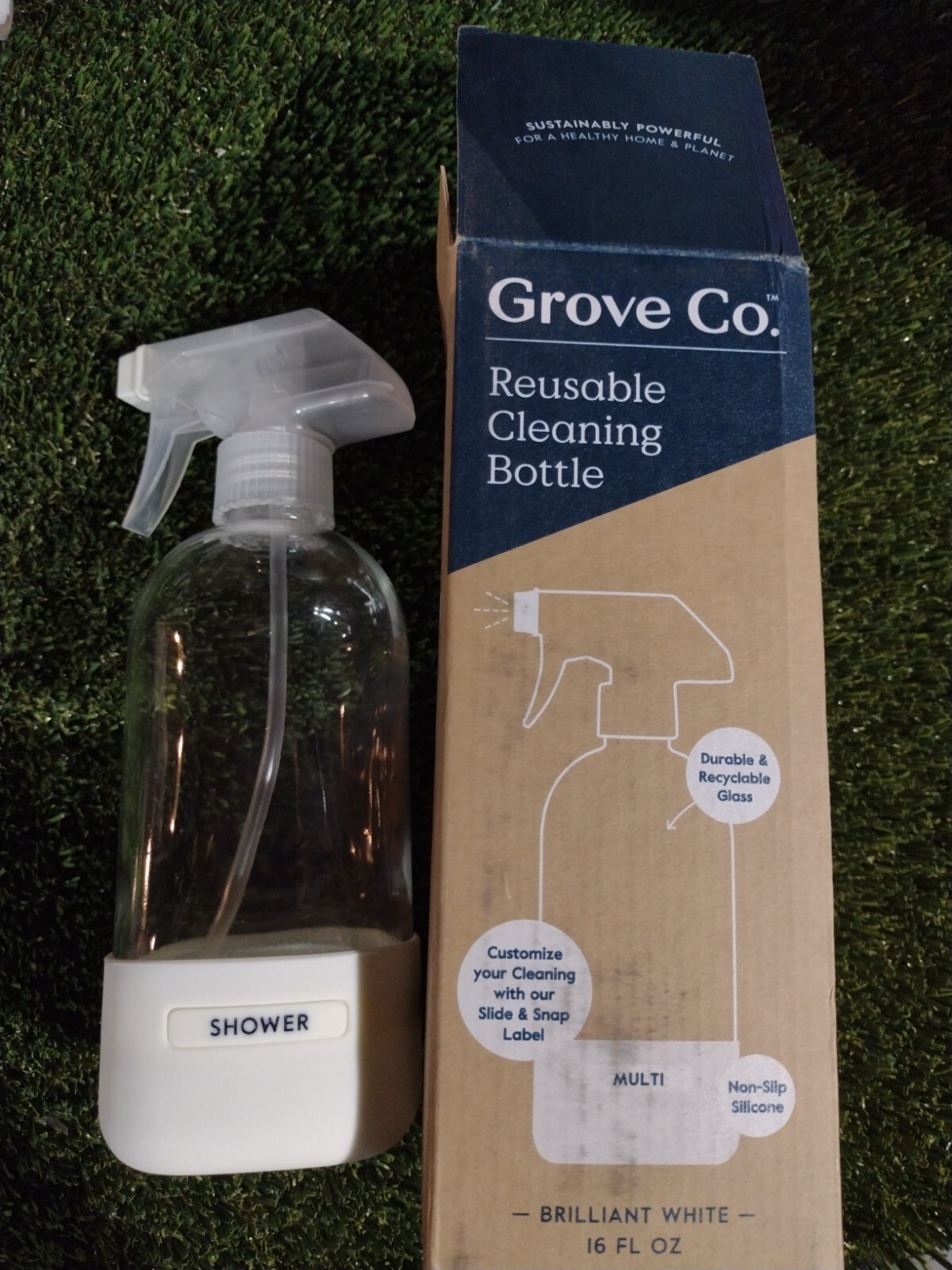 Grove Co Reusable Cleaning Glass Spray Bottle White Silicone Sleeve