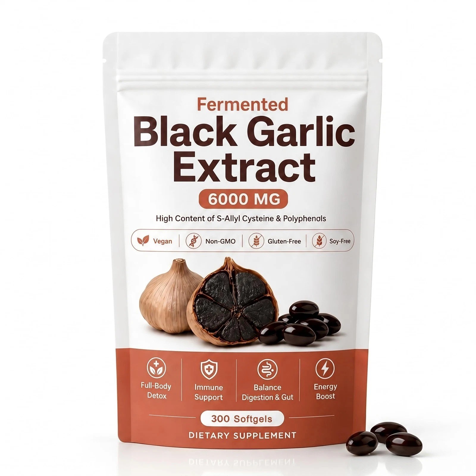 Fermented Black Garlic Extract, Natural Odorless Aged Garlic Supplements, Suppor