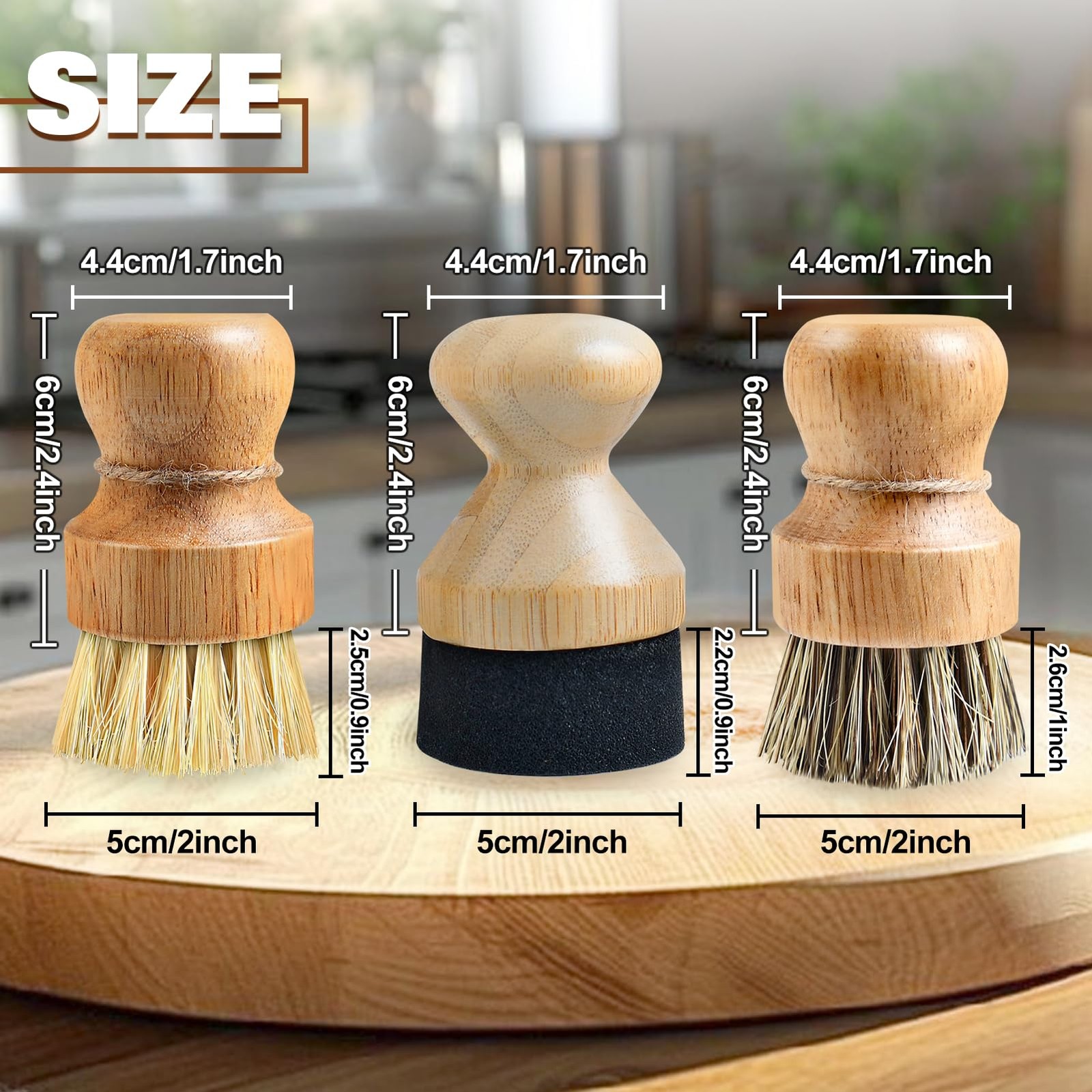 3 Pcs Cutting Board Oil Wax Applicator and Scrub Brush Set Natural Bamboo Woo…