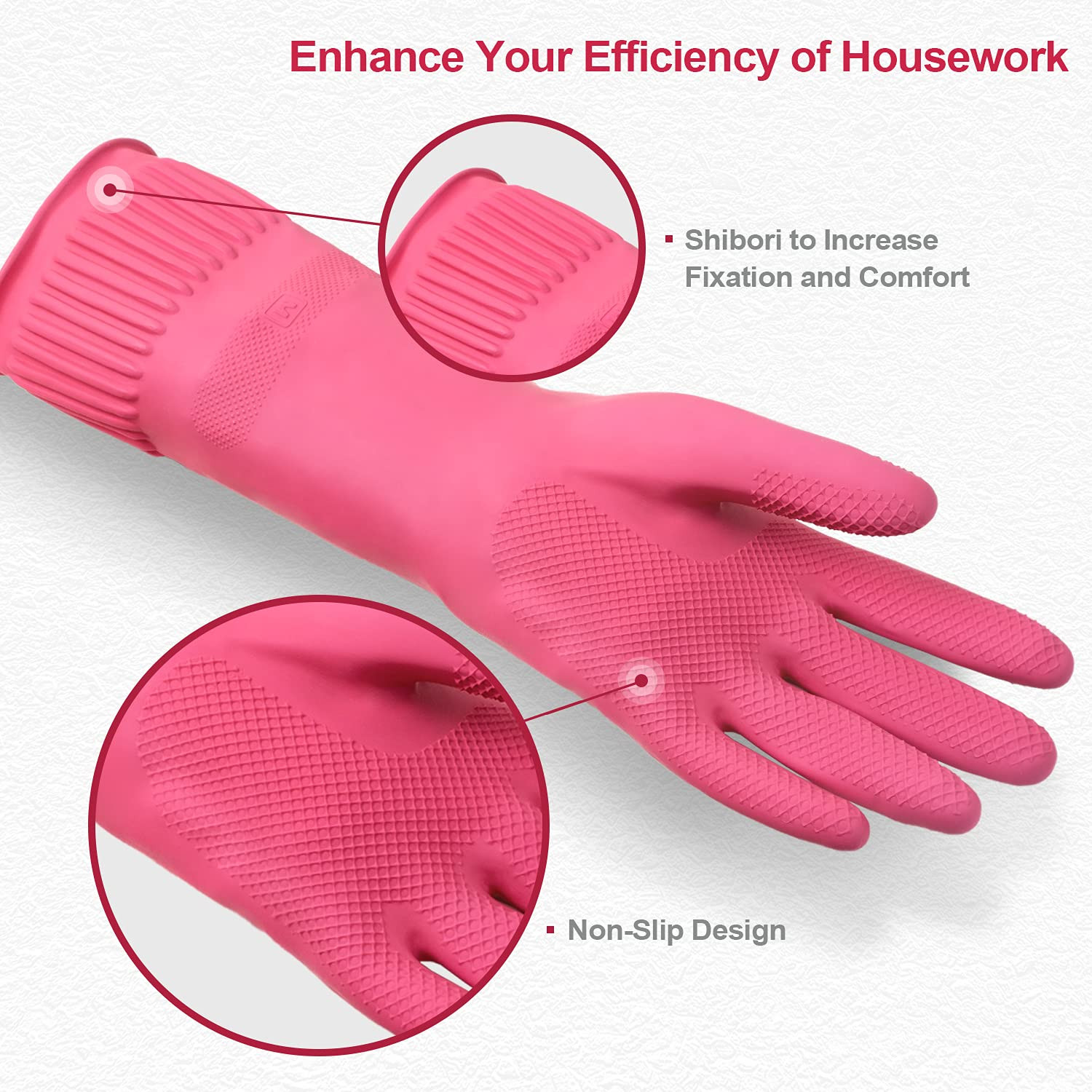 Mamison 2 Pairs Reusable Waterproof Household Dishwashing Cleaning Rubber Gloves