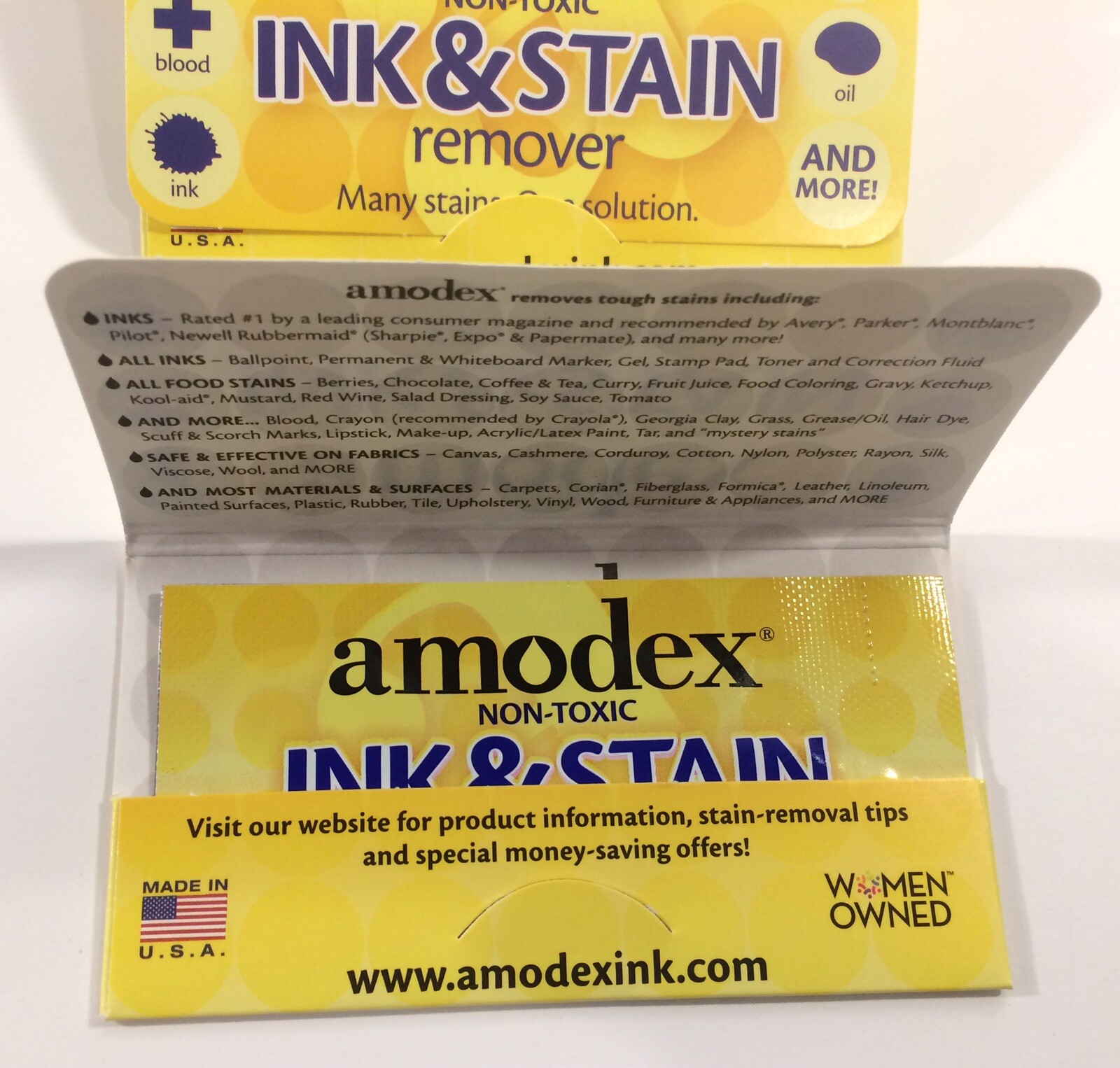 Amodex Ink & Stain Remover Trial Pack Set of 25 Single Unit Packs Non-Toxic