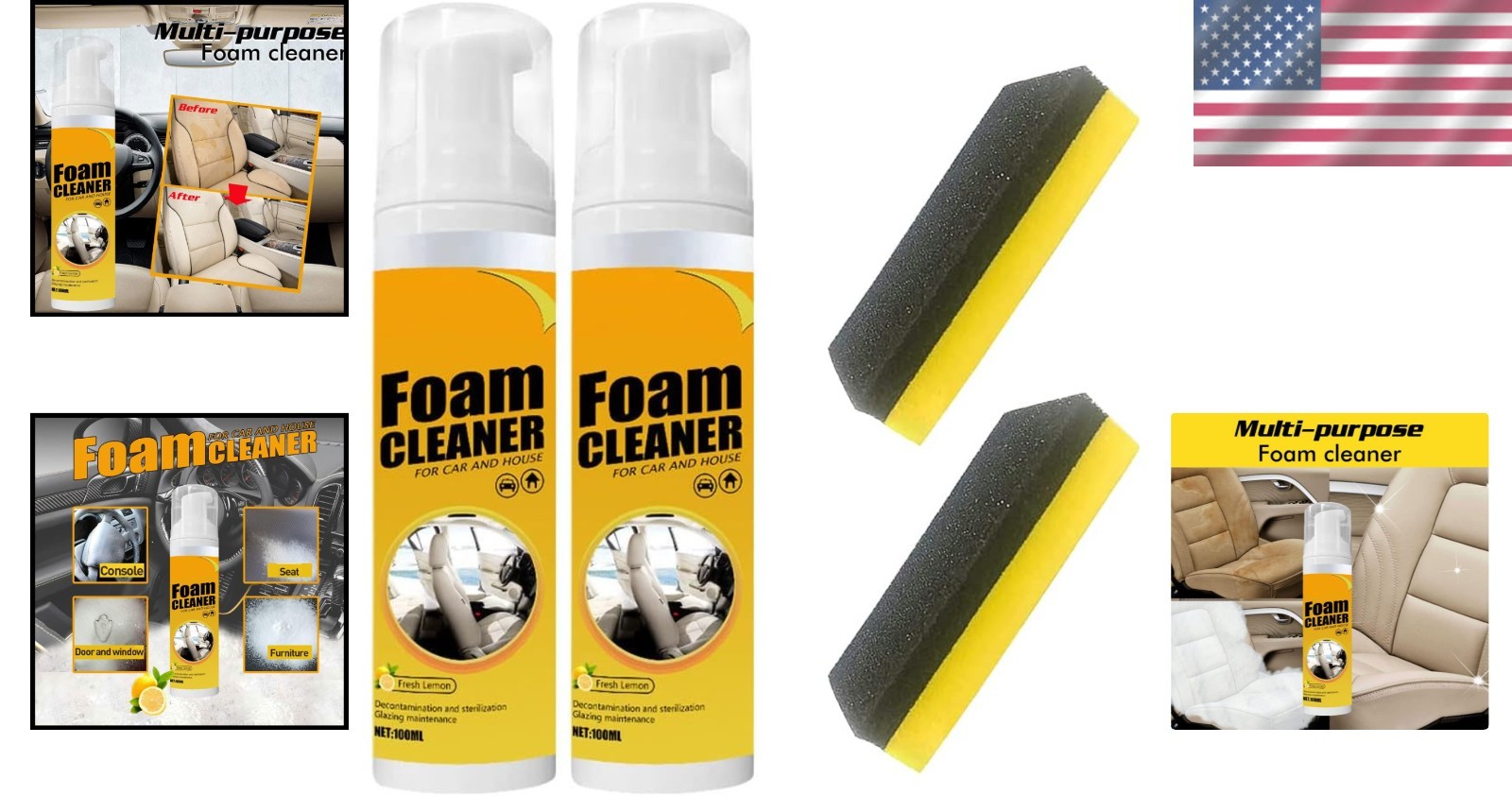 Multi-purpose Foam Cleaner Spray Car House Leather All Surfaces UV Protect