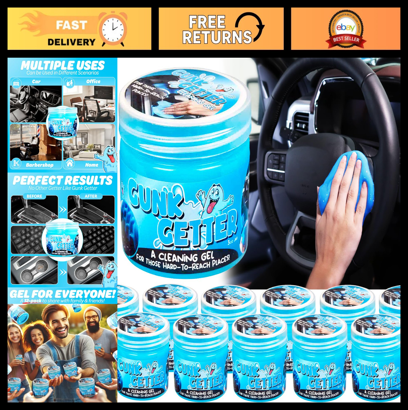 12 Pack Cleaning Gel for Hard-to-Reach Areas, Dust & Crumb Remover for Home & Au