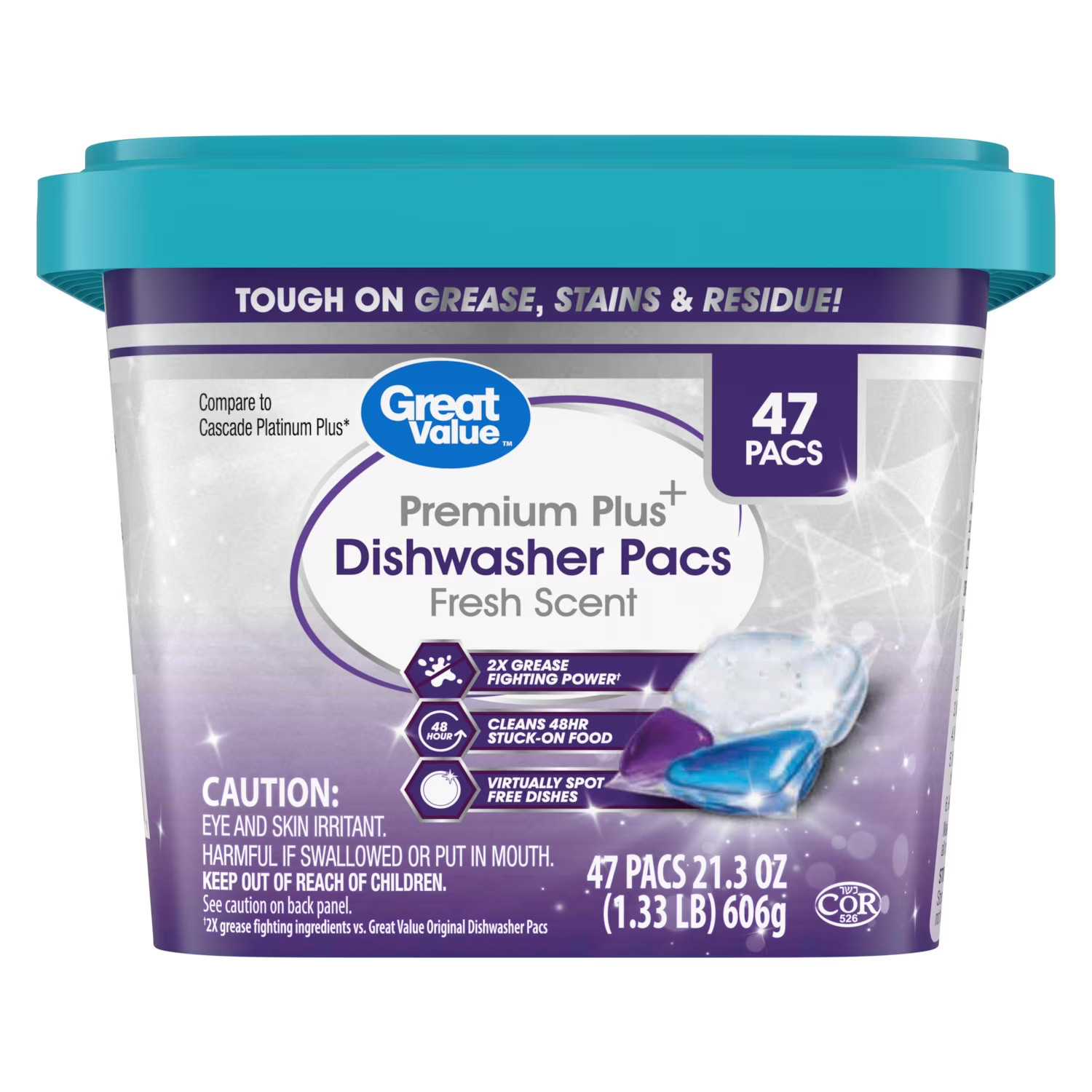 Premium Plus Dishwasher Pacs, Fresh Scent, 47 Count