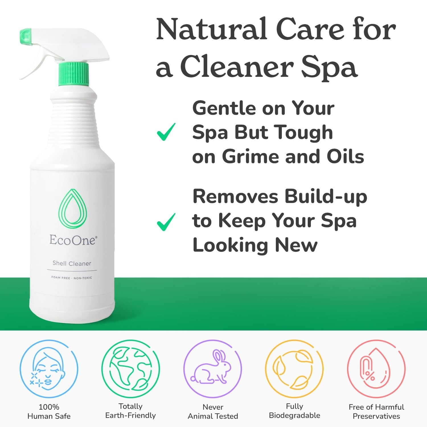 All-Natural Spa & Hot Tub Shell Cleaner | Foam-Free, Fragrance-Free, 32 Oz | Rem